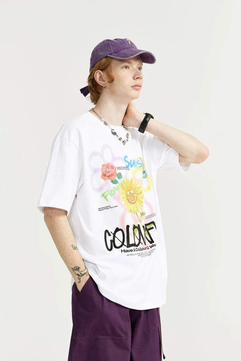 T-shirt med graffiti solros