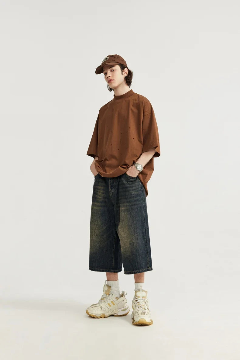 jeansshorts med vida ben
