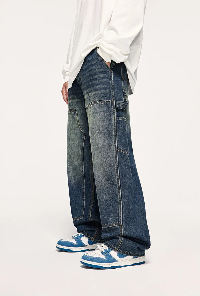 Retrotvättade jeans med vida ben