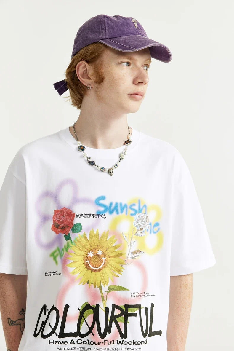 T-shirt med graffiti solros