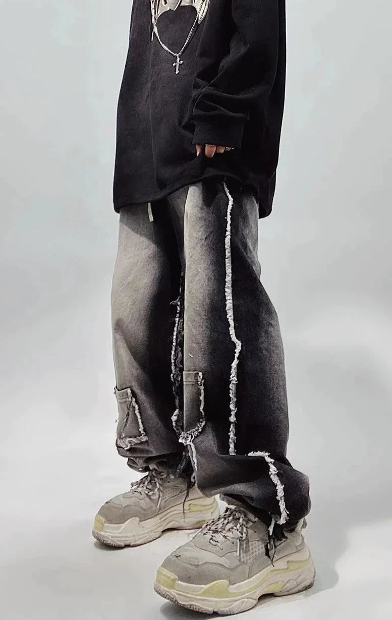 Rippade oversized svarta jeans