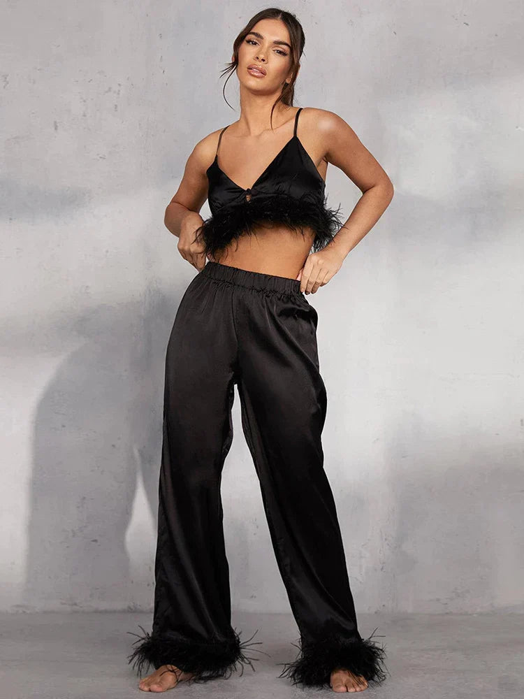 Camisole set med fjädrar
