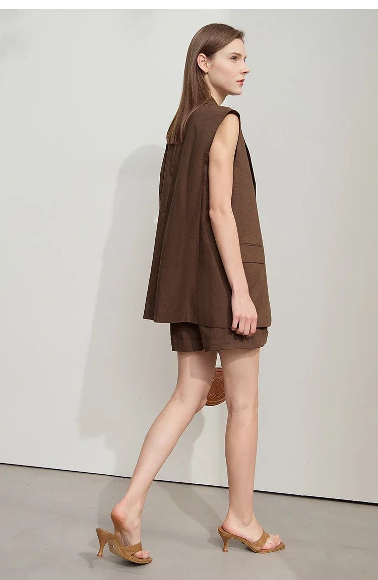 Set med lösviktslinne och shorts i bomull och linne