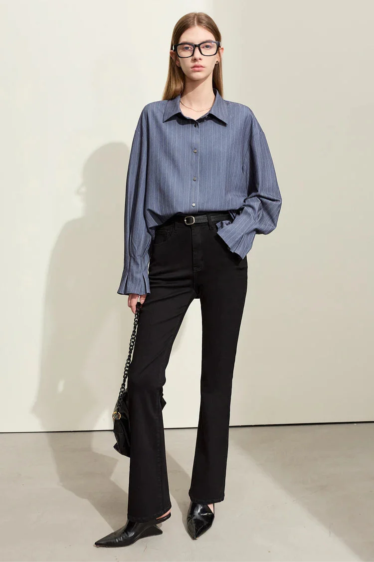 Randig skjorta med lång ärm och lös passform