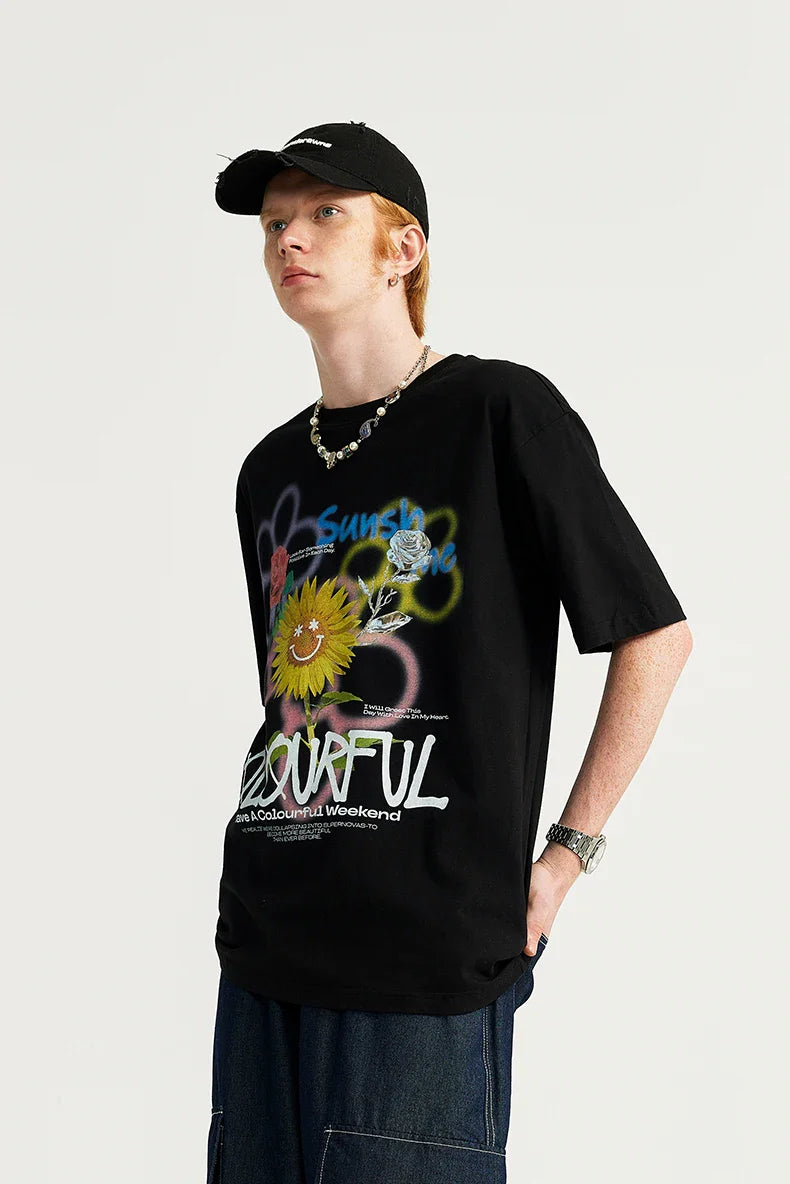T-shirt med graffiti solros