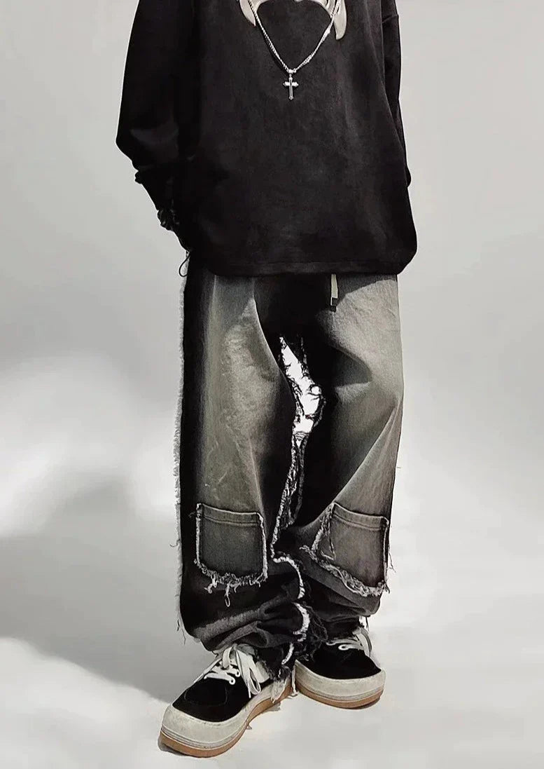 Rippade oversized svarta jeans