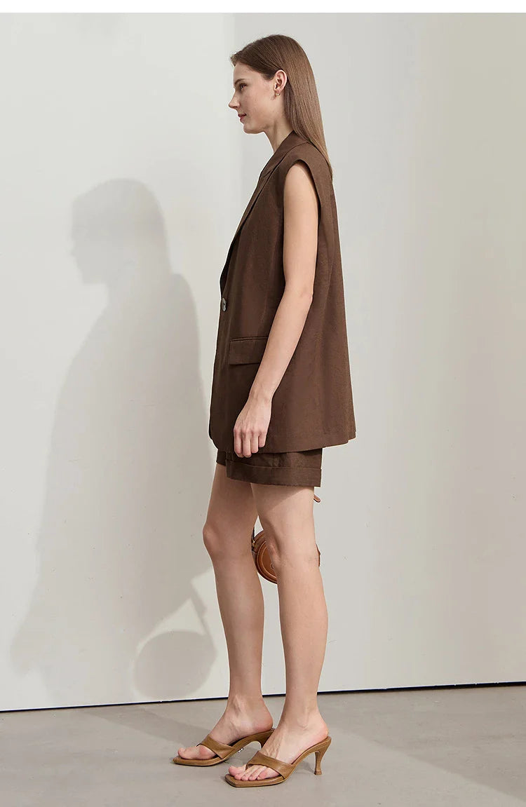 Set med lösviktslinne och shorts i bomull och linne