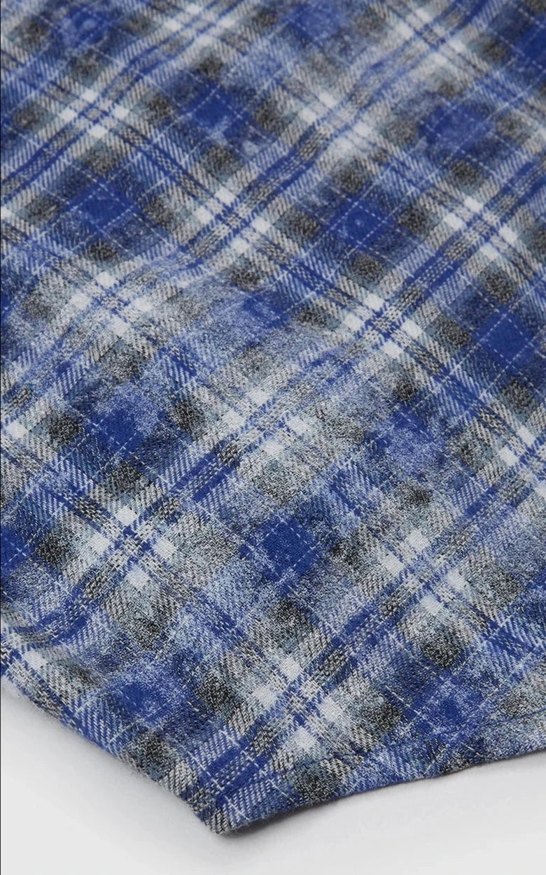 Blå  rutig oversized skjorta med lå nga ärmar