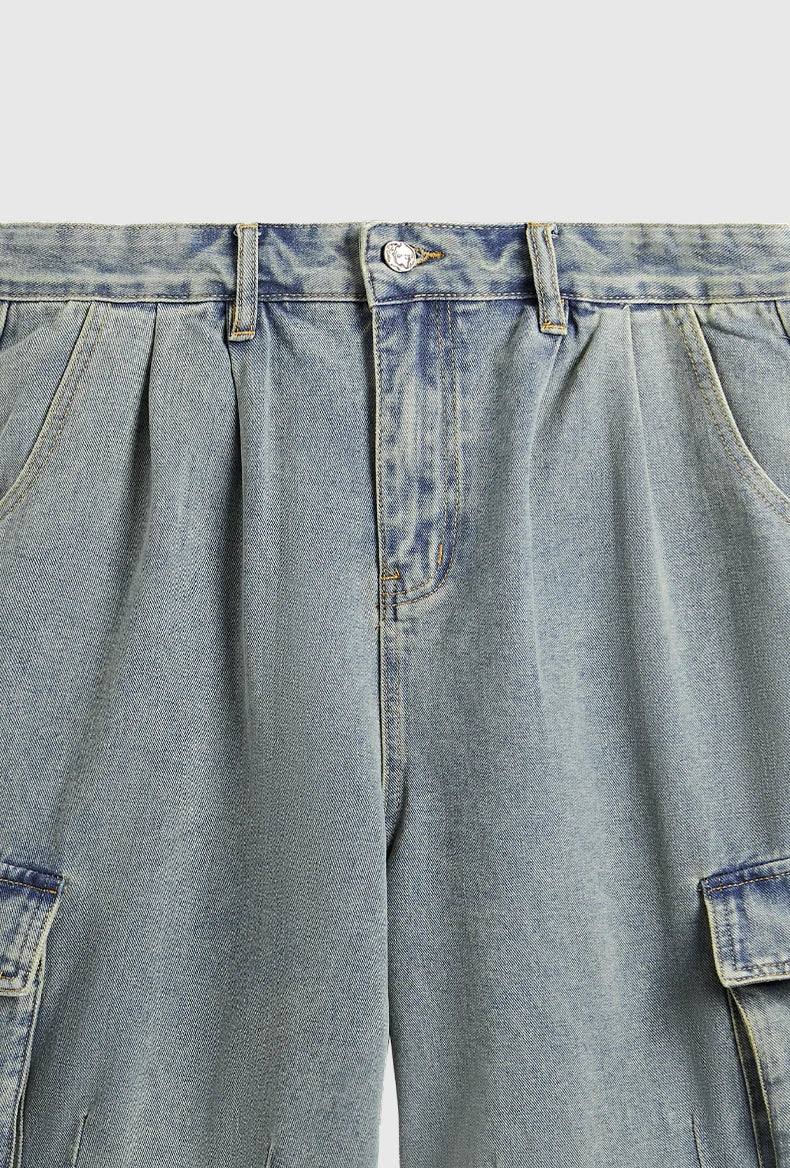 Cargo Jeans Shorts i brett snitt