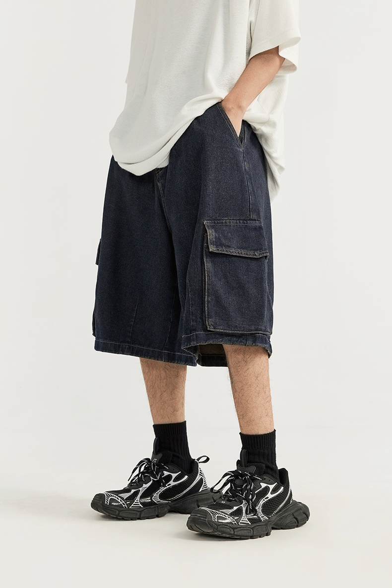 Cargo Jeans Shorts i brett snitt