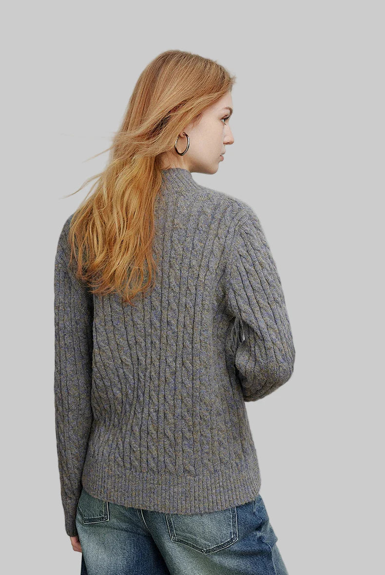 Stickad tröja med hög krage och dragkedja