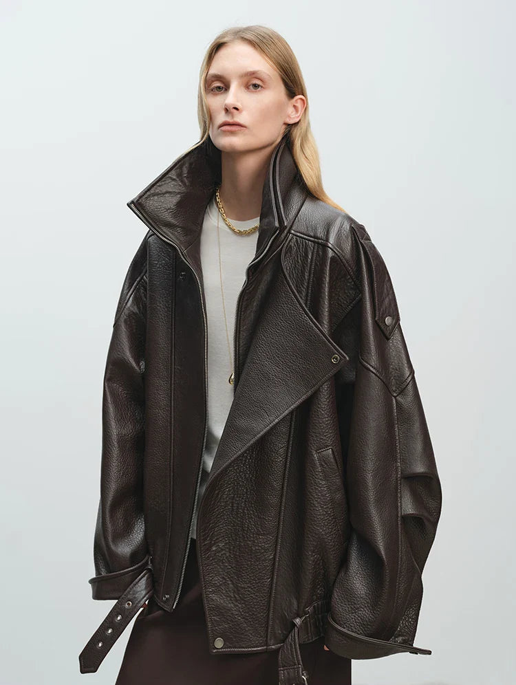 Mjuk, överdimensionerad läderjacka