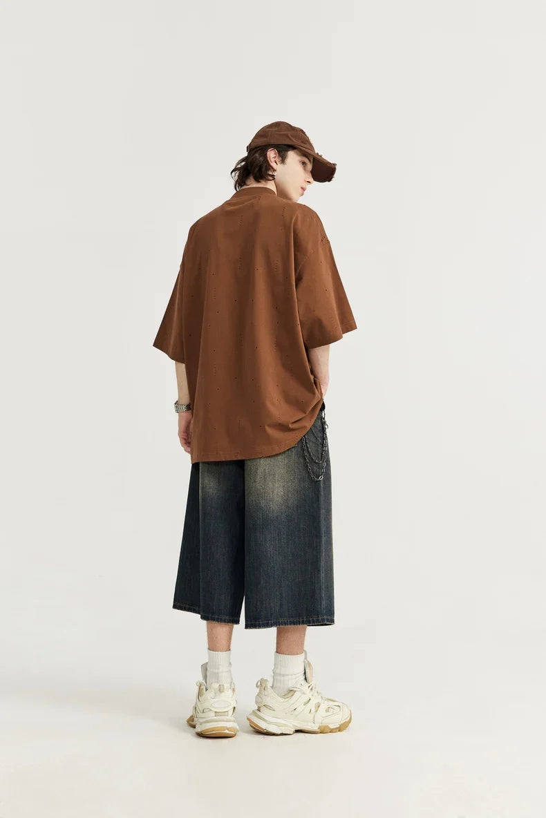 jeansshorts med vida ben