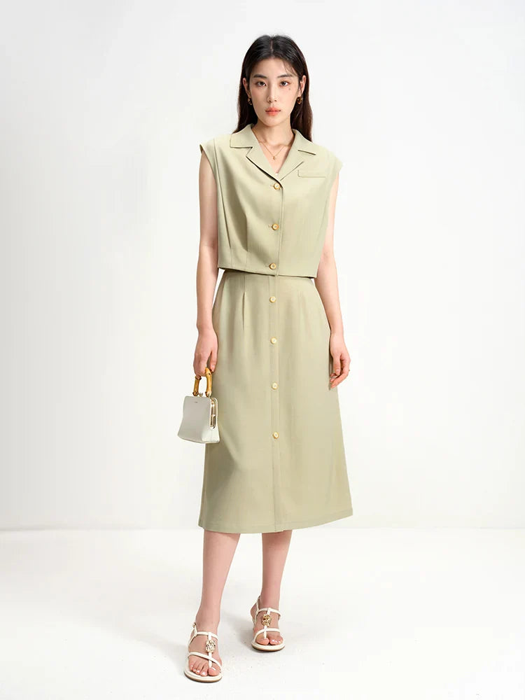 Vintage pendlare sommar ärmlös väst och kjol set