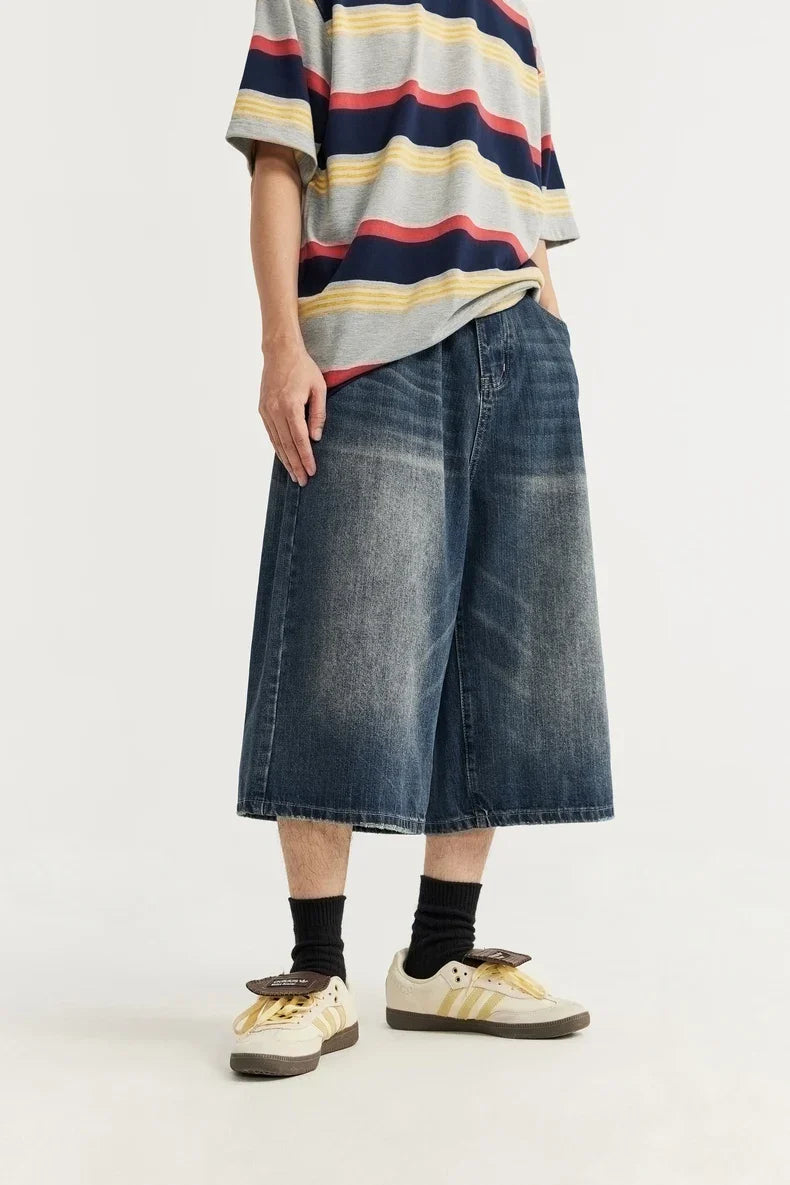 jeansshorts med vida ben