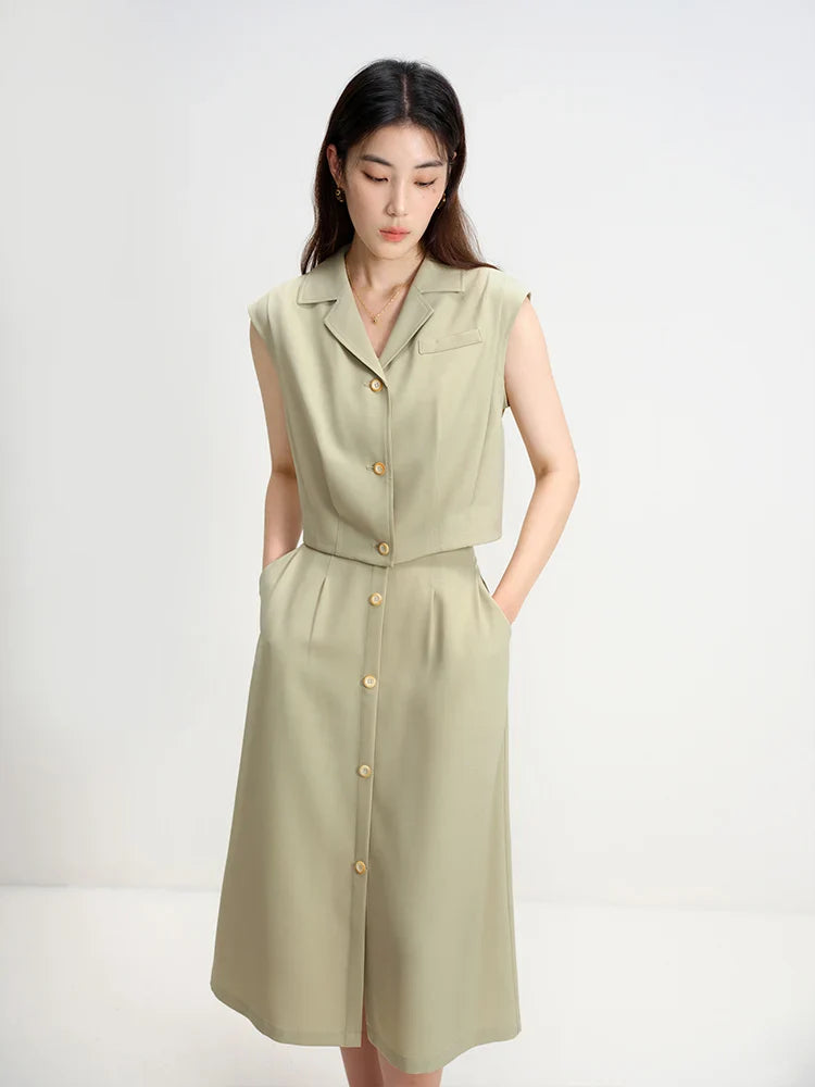 Vintage pendlare sommar ärmlös väst och kjol set