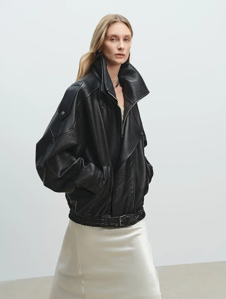 Mjuk, överdimensionerad läderjacka