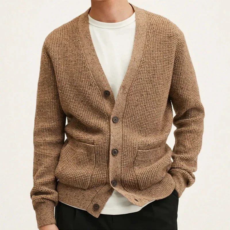 Beige kofta av strukturerad ull