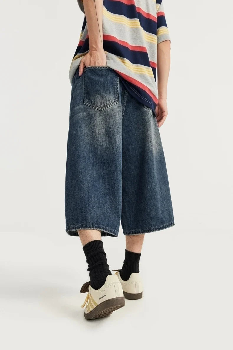 jeansshorts med vida ben