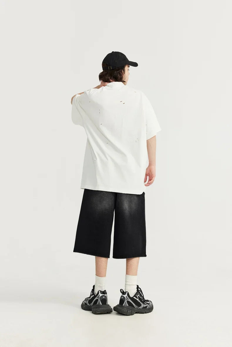 jeansshorts med vida ben