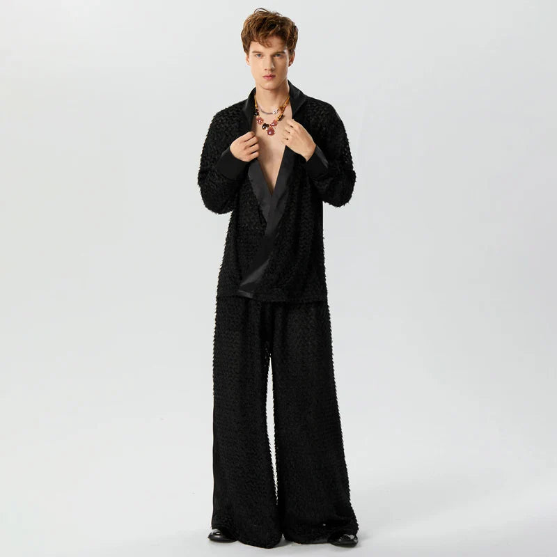 Textur lös svart skjorta med byxor