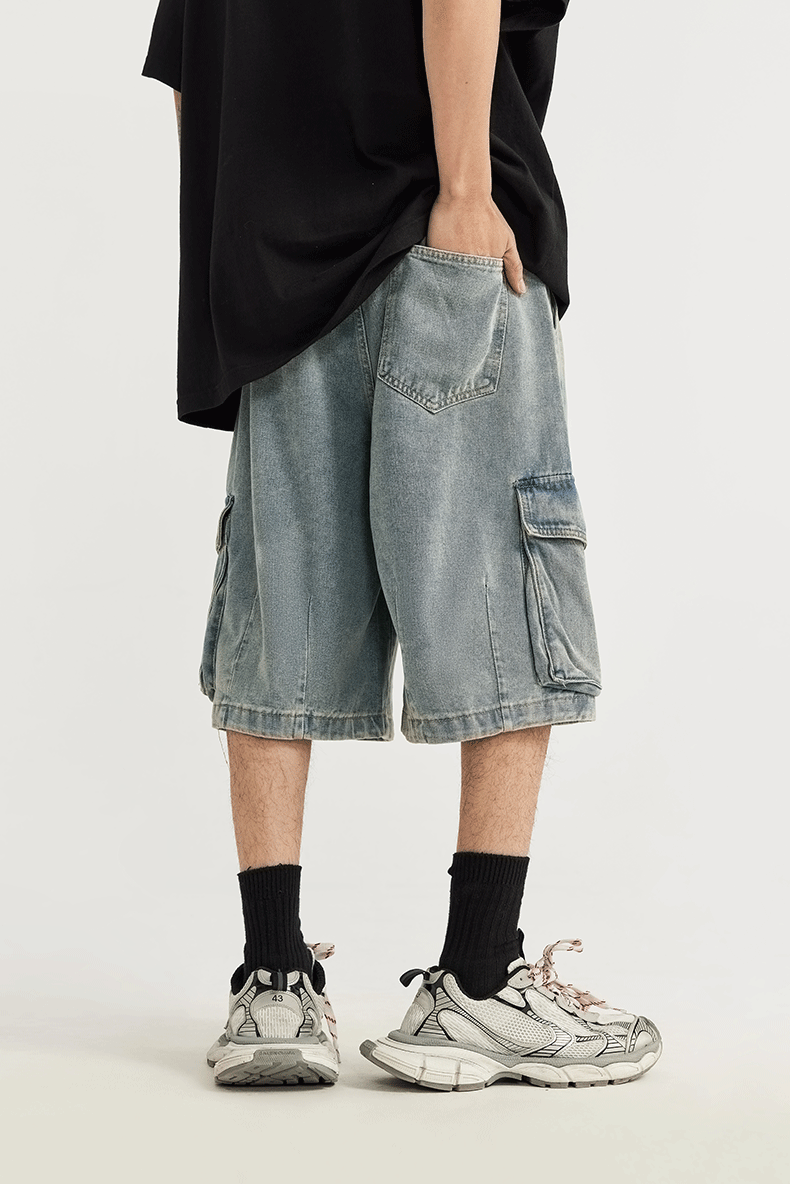 Cargo Jeans Shorts i brett snitt
