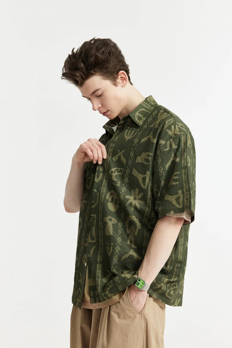 Tryckt Seersucker-skjorta