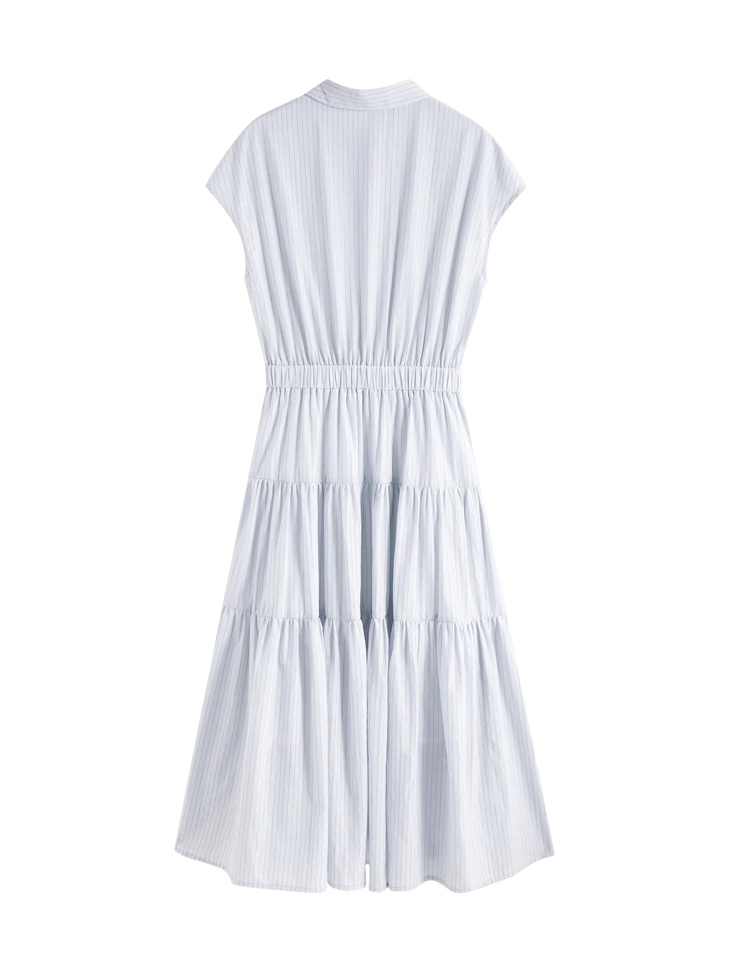 Ärmlös Blå Vit Randig Midiklänning