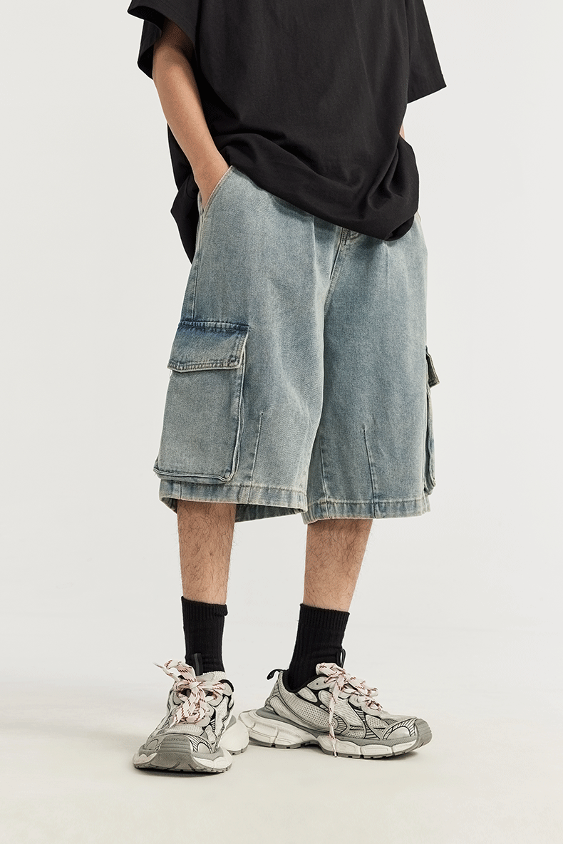 Cargo Jeans Shorts i brett snitt