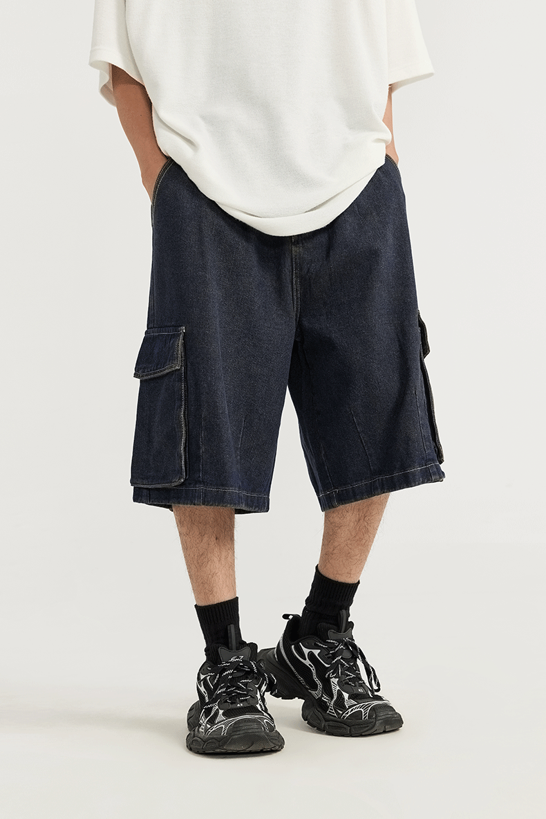 Cargo Jeans Shorts i brett snitt