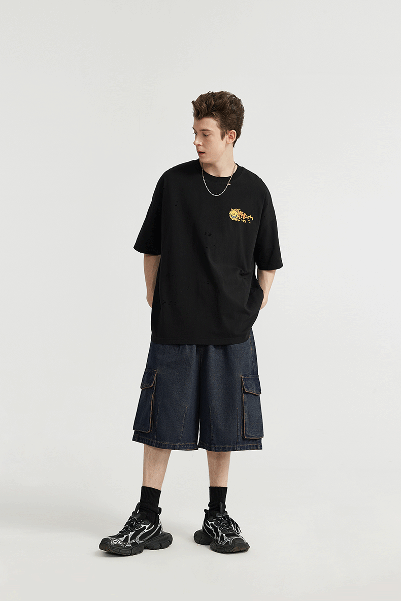 Cargo Jeans Shorts i brett snitt