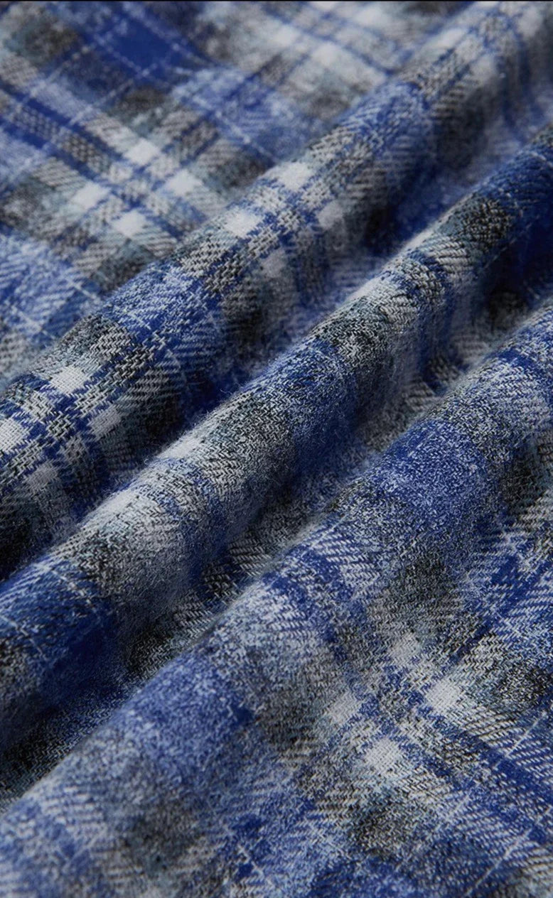 Blå  rutig oversized skjorta med lå nga ärmar