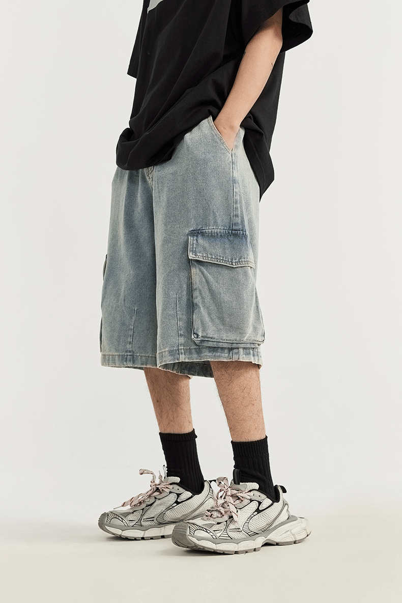 Cargo Jeans Shorts i brett snitt
