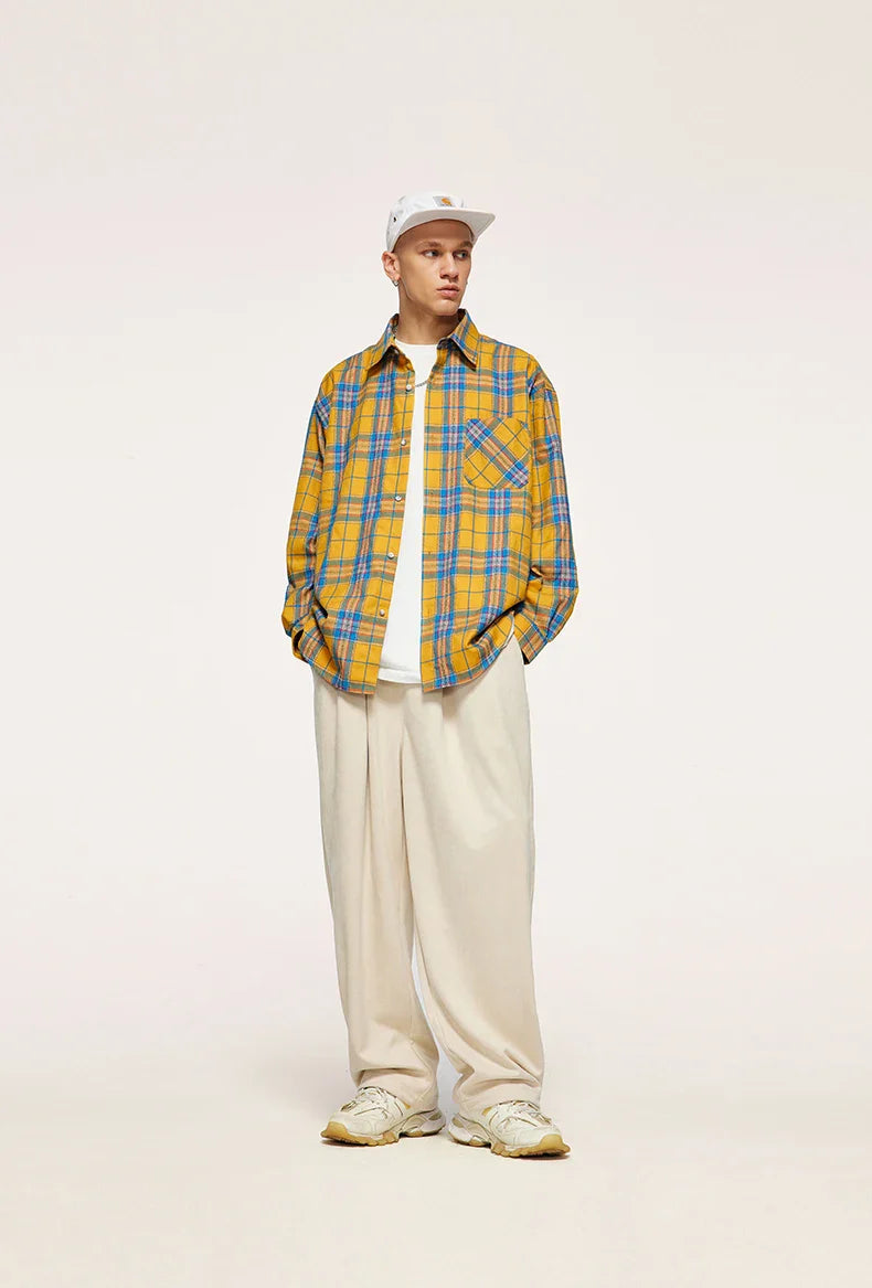 Colorblock rutig oversized skjorta