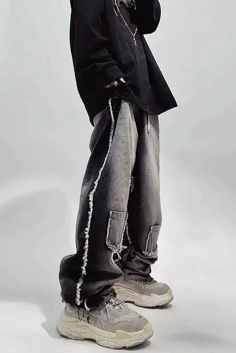 Rippade oversized svarta jeans