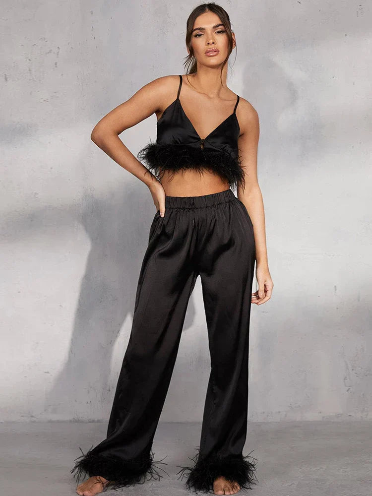 Camisole set med fjädrar