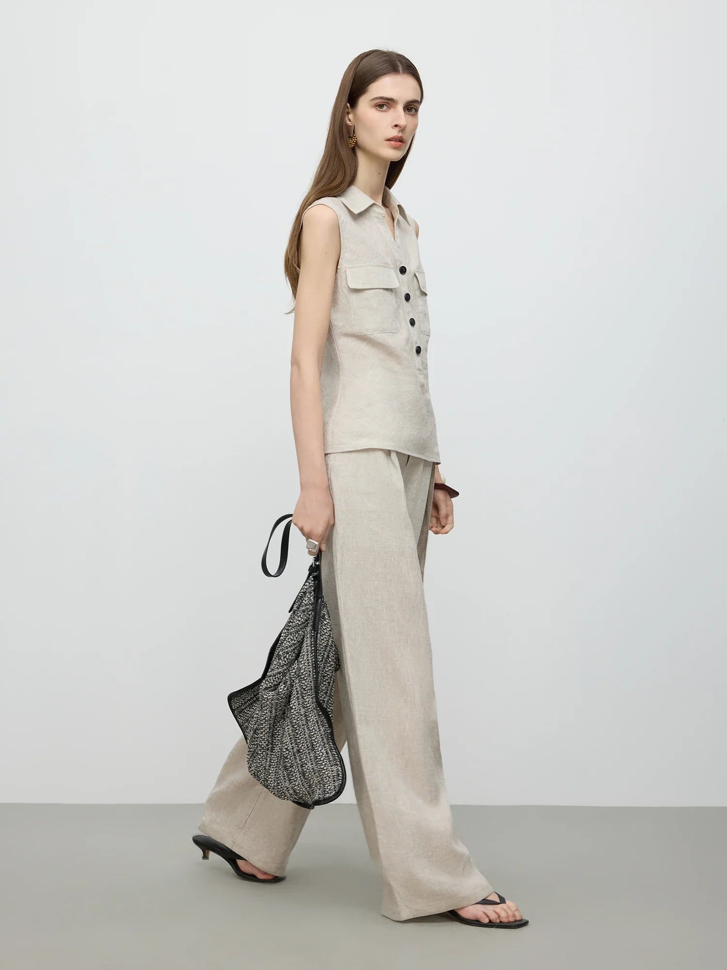 Ärmlös linne beige topp och byxor set