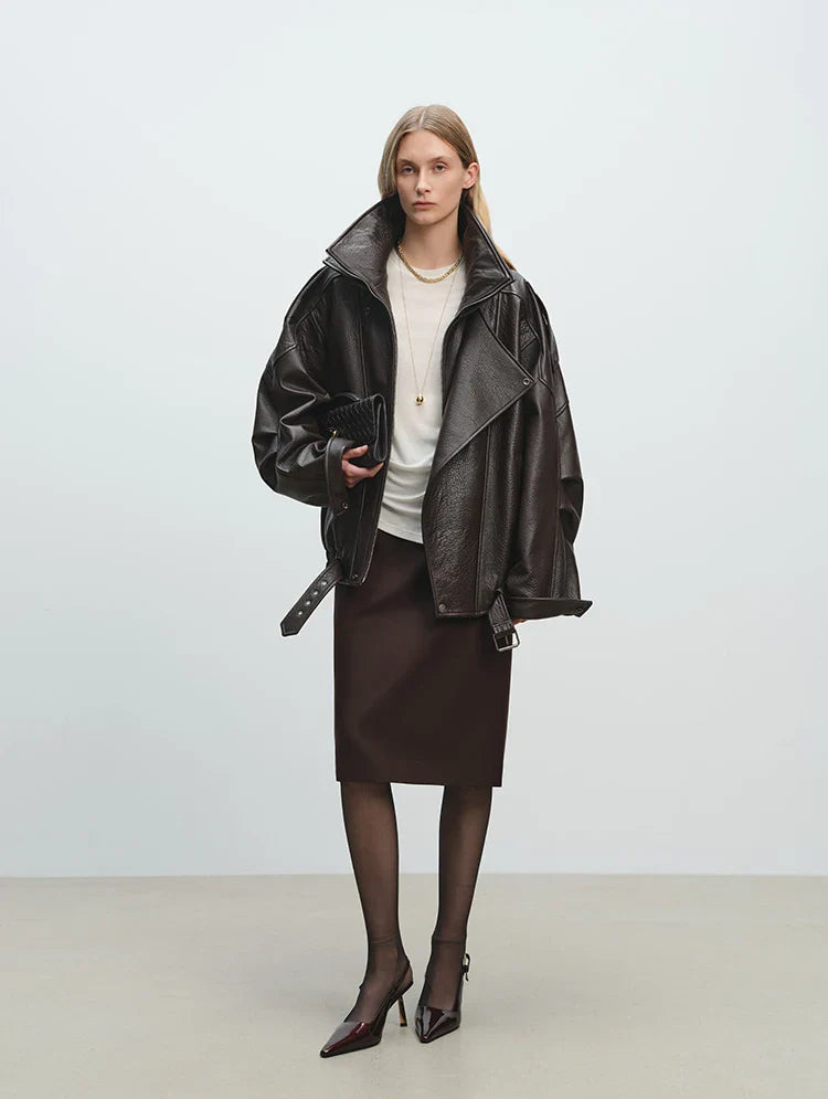 Mjuk, överdimensionerad läderjacka