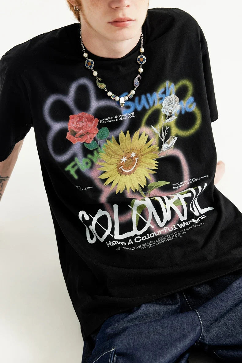 T-shirt med graffiti solros