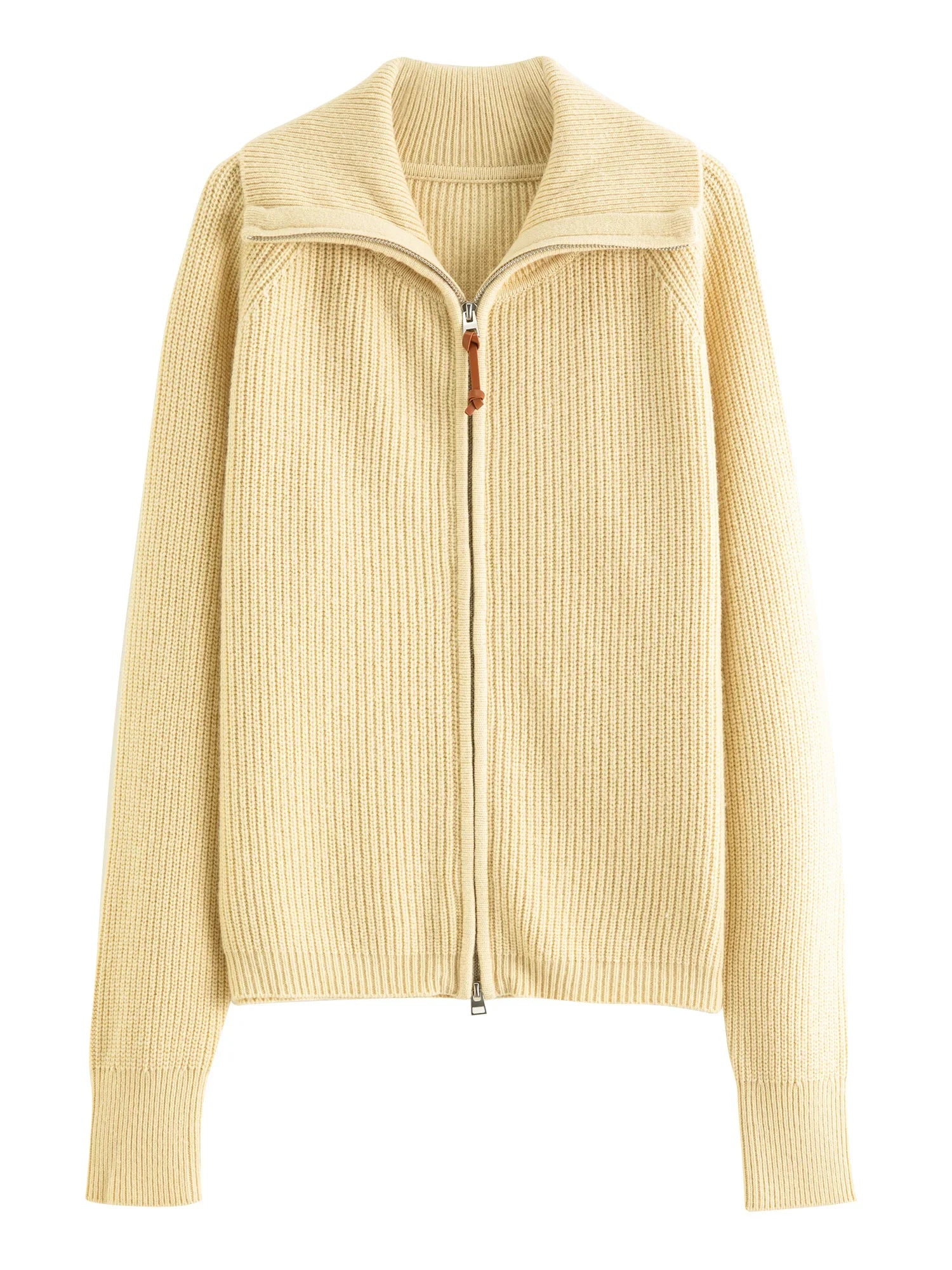 Stickad kofta i ullblandning med dubbel dragkedja