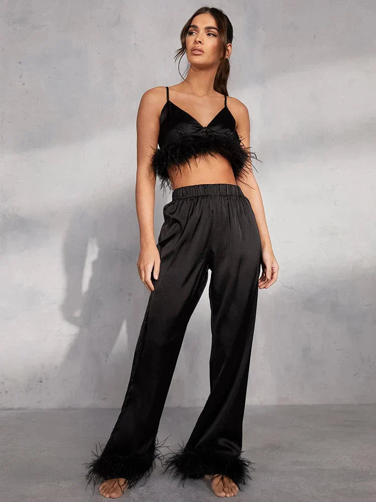 Camisole set med fjädrar