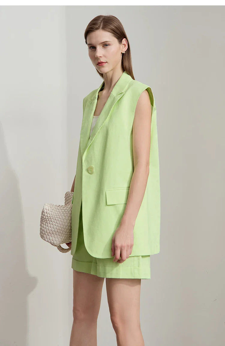 Set med lösviktslinne och shorts i bomull och linne