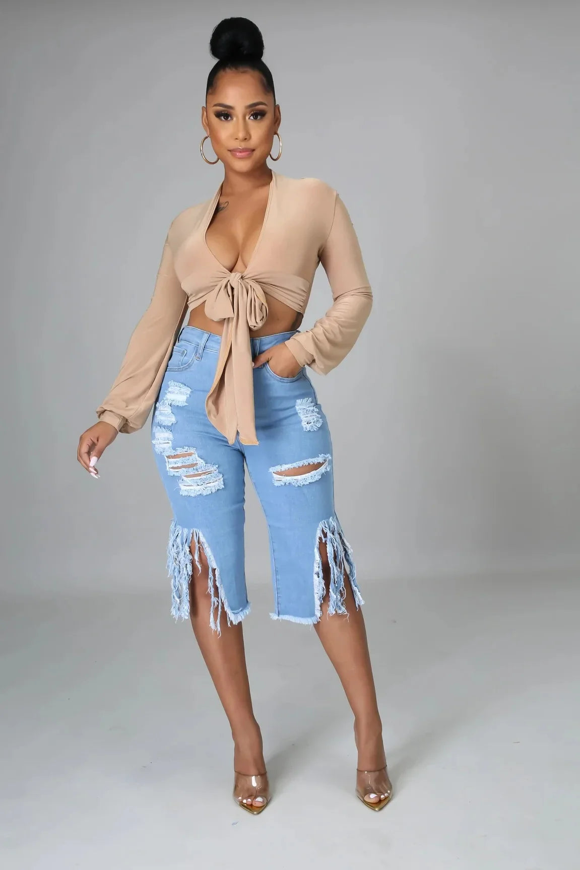 Rippade jeansshorts