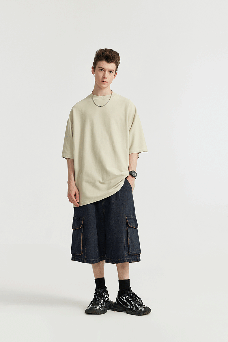 Cargo Jeans Shorts i brett snitt