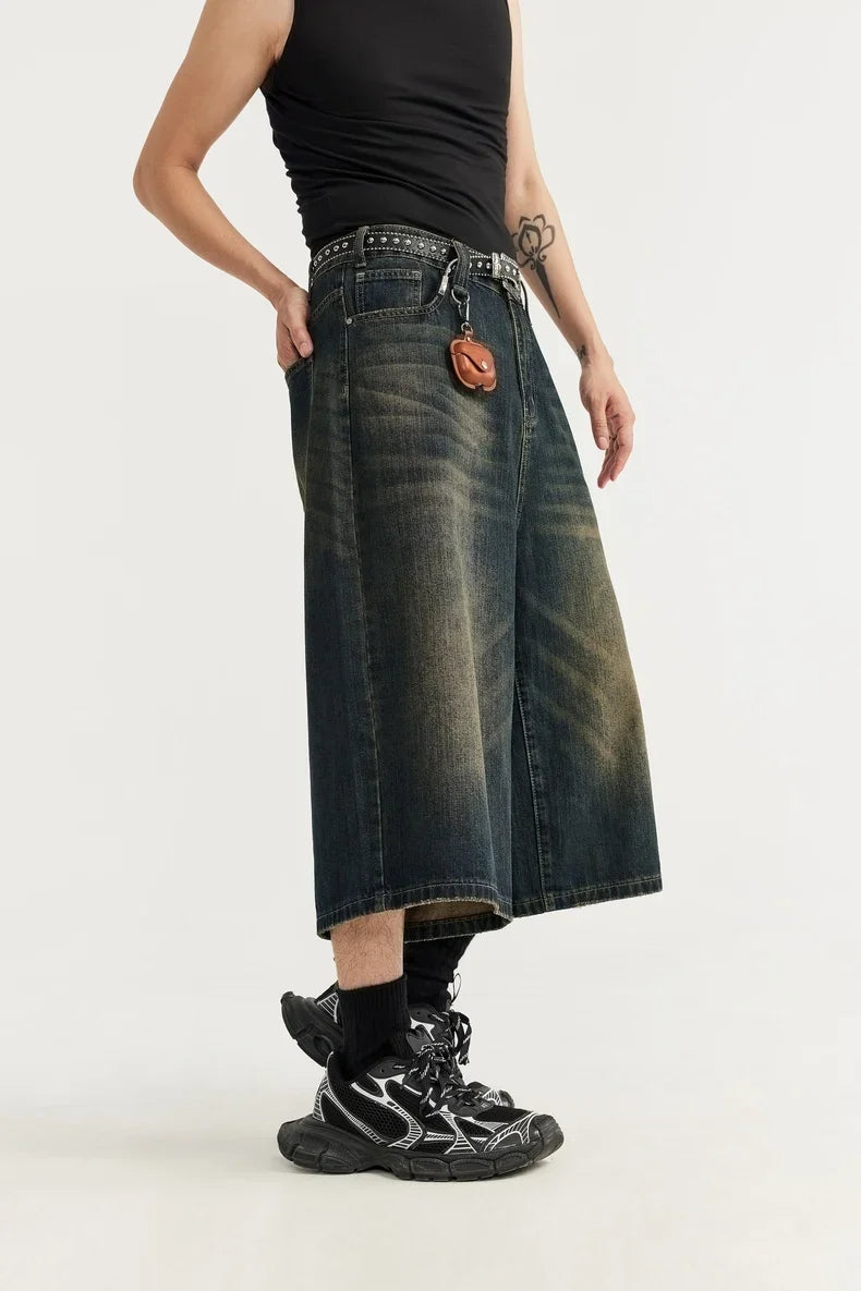 jeansshorts med vida ben