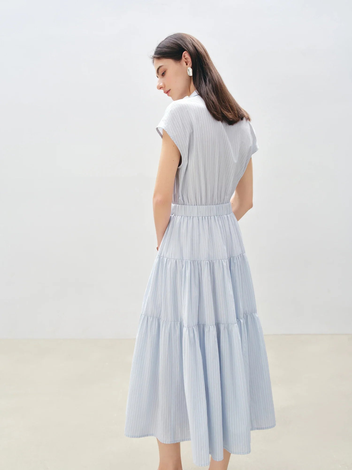 Ärmlös Blå Vit Randig Midiklänning