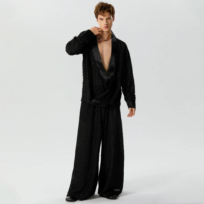 Textur lös svart skjorta med byxor