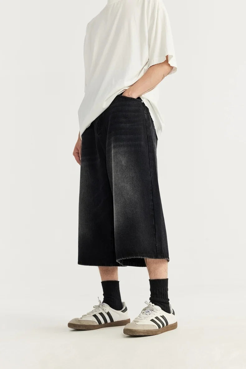 jeansshorts med vida ben