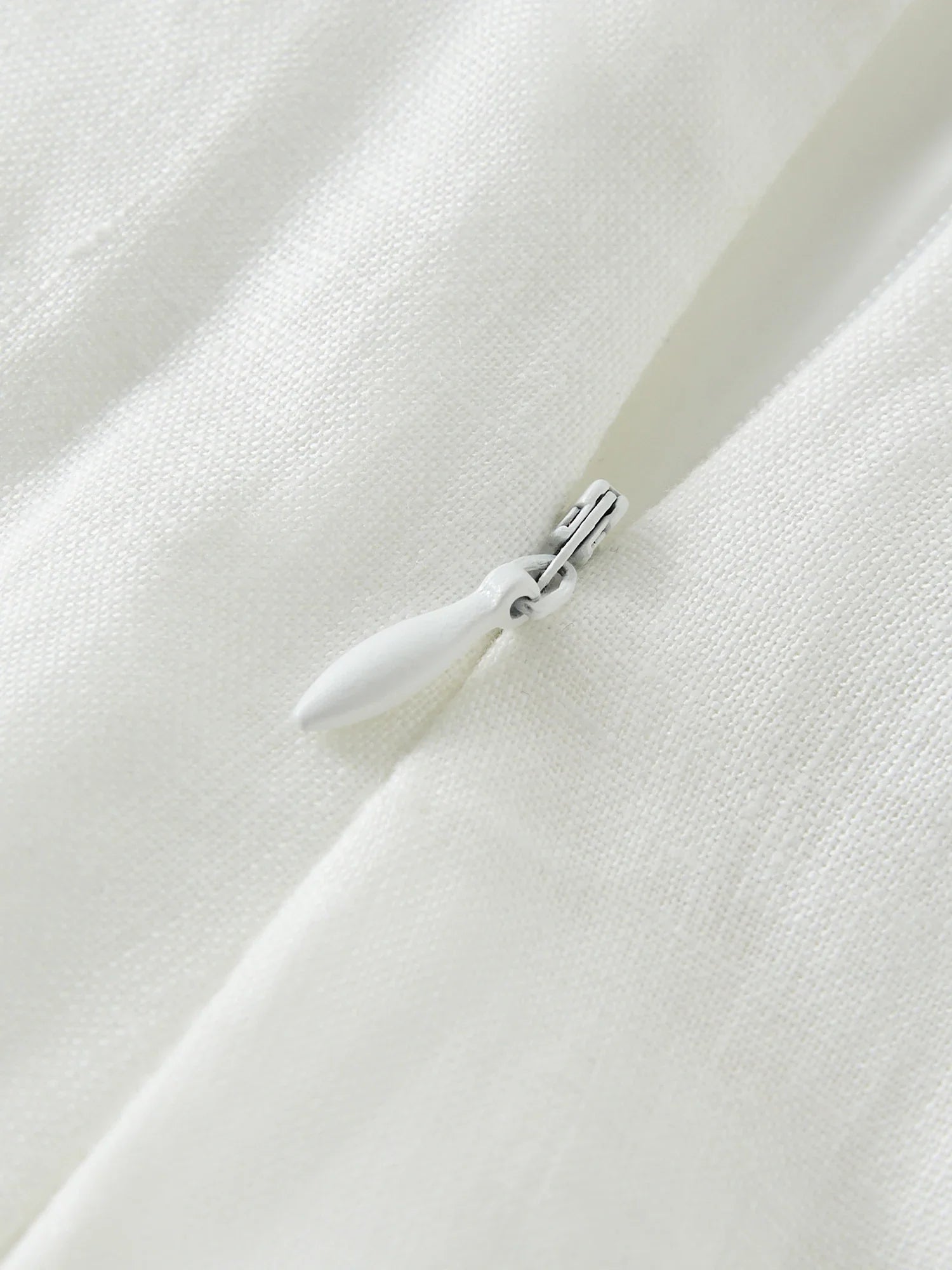 Linne Rund Hals Ärmlös Vit Klänning