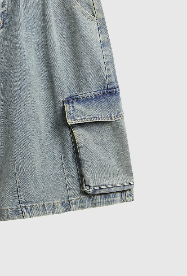 Cargo Jeans Shorts i brett snitt